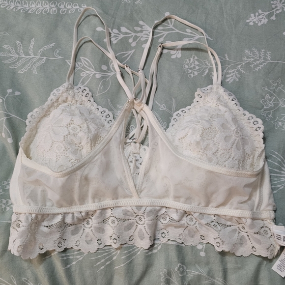Aerie Cream Lace Bralette Intimates Cross Back Size M - Picture 10 of 11